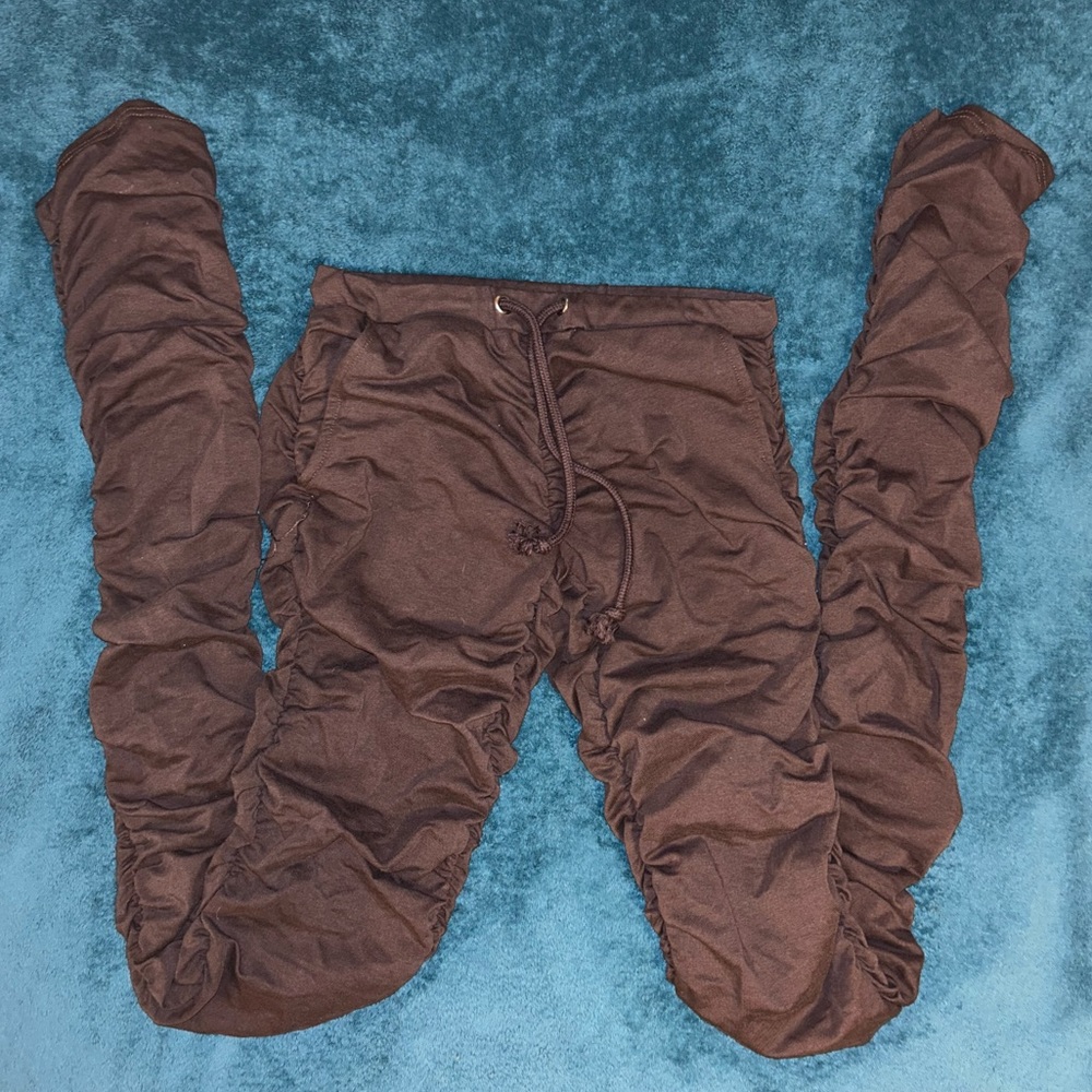 Dolls Kill Poster Grl Brown Low Rise Scrunched Ruched Joggers Pants Leggings - Picture 3 of 5